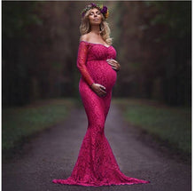 Load image into Gallery viewer, Clothes For Pregnant Women Maternity Lace Off Shoulder V Neck Long Dress Gown For Pregnant Fancy Shooting Photo Session Props
